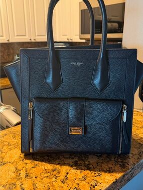 henri bendel Black Pebbled Leather Structured Satchel